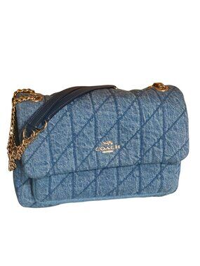 Denim Quilted Coach Elodie--Blue Jacquard, Gold Chain